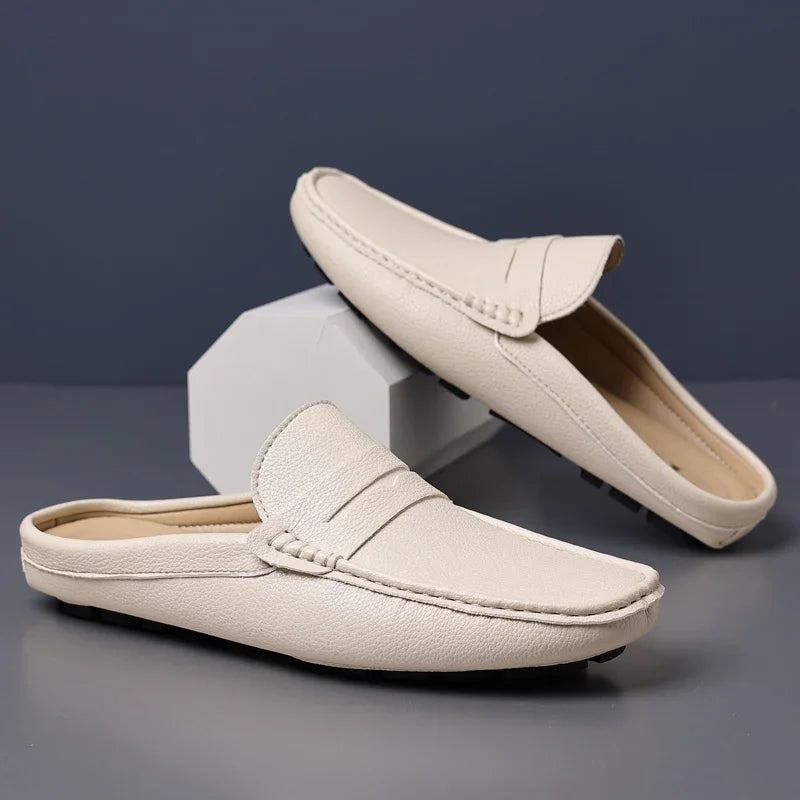 YRZL Loafers Summer Slip on Half Shoes for Men PU Leather Slippers Casual Breathable Comfy Loafers Moccasins Casual Shoes Men - Sun Studio