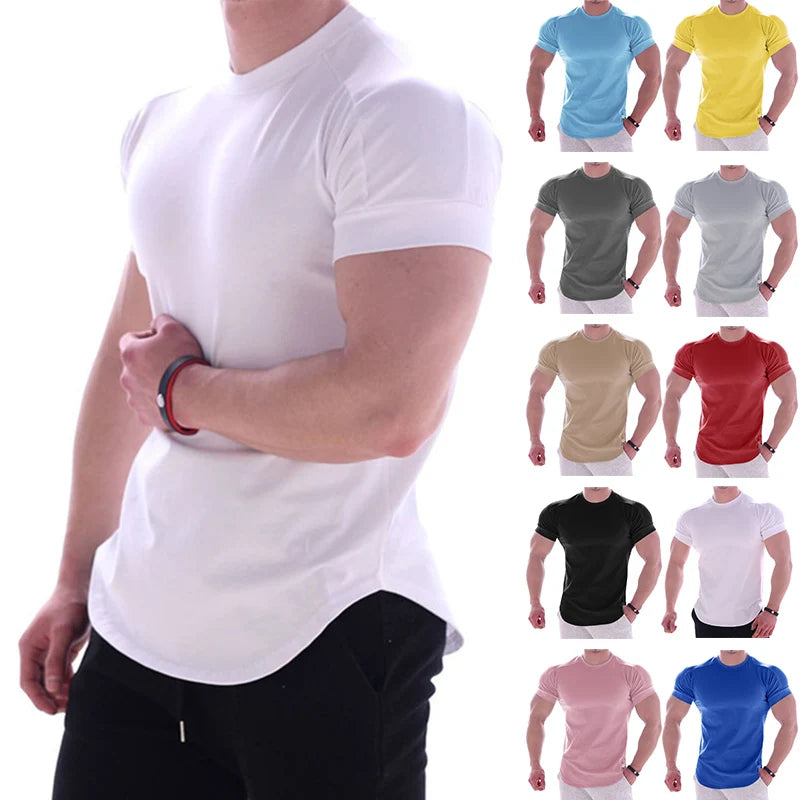 Gym T-shirt Men Short sleeve Cotton T-shirt Casual blank Slim t shirt Male Fitness Bodybuilding Workout Tee Tops Summer clothing - Sun Studio
