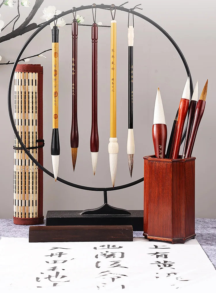 7/11Pcs Chinese Calligraphy Brush Set Kanji Japanese Sumi Painting Drawing Artist Writing Brushes With Roll-up Bamboo Pen Bag - Sun Studio