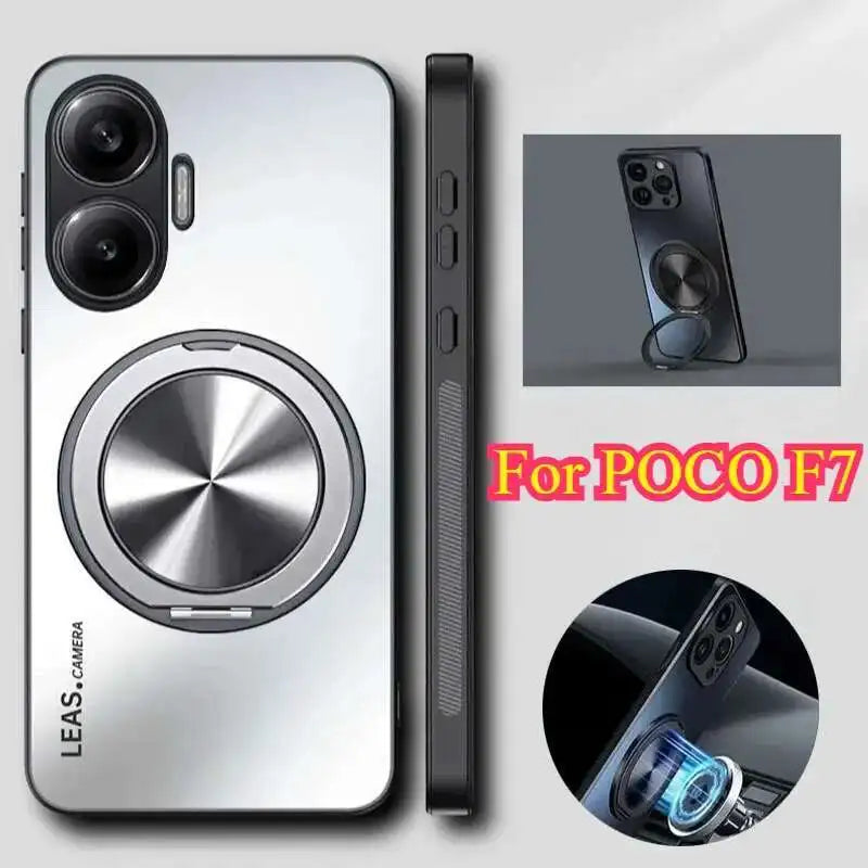 AG Frosted Magnetic Rotate Ring Stand Holder Case For POCO F7 5G Matte Bumper Camera Protective Cover For Xiaomi POCO F 7 PocoF7 - Sun Studio