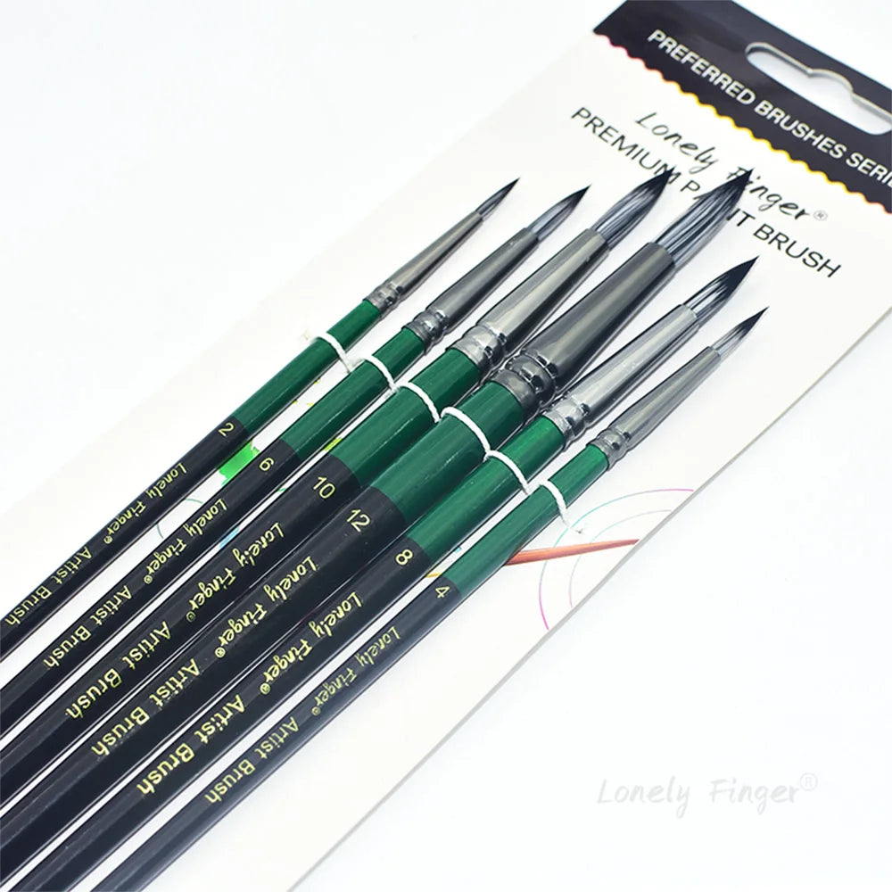 Acrylic Paint Brushes, 6Pcs Nylon Hair Paint Brush Set for All Purpose Oil Watercolor Painting Artist Professional Kits - Sun Studio