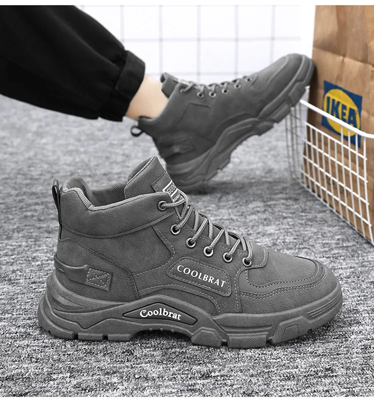 2026 new Men's High Top Boots Trendy Black Motorcycle Boots Outdoor Warm Platform Boots Men Lace-up Leather Boot Bota Masculina - Sun Studio
