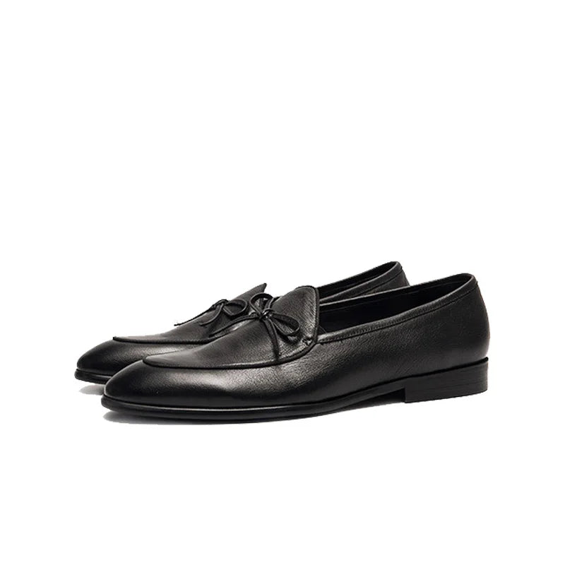 Genuine Leather Men Loafers Handmade Square Toe Butterfly-knot  Solid Handmade  Zapatos De Vestir Hombre - Sun Studio