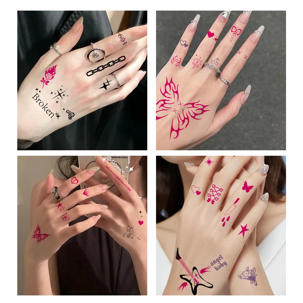 Y2K & 90's Inspired Finger Tattoos - Colorful, Rectangular Design for Girls - Sun Studio