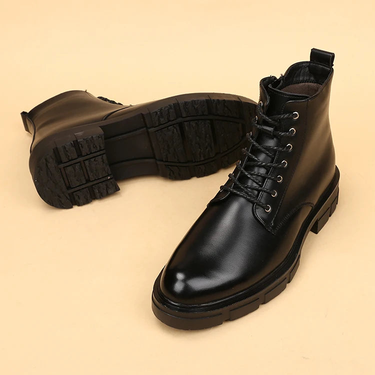 men's casual autumn winter boots lace-up original leather shoes tooling work boot outdoors cowboy platform ankle botas masculina - Sun Studio