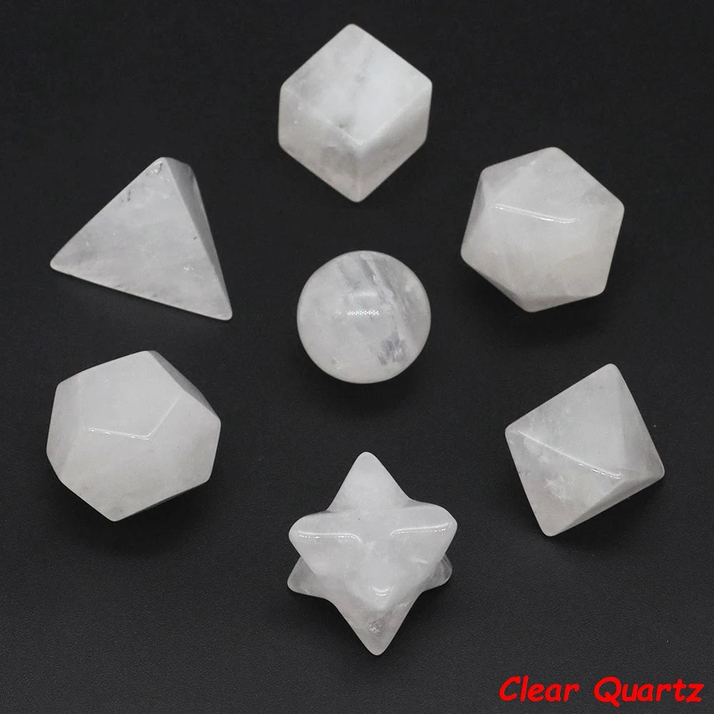 7 Chakra Platonic Sacred Stones Geometry Set Natural Reiki Healing Crystal for Meditation Therapy Balancing Spiritual Home Decor - Sun Studio