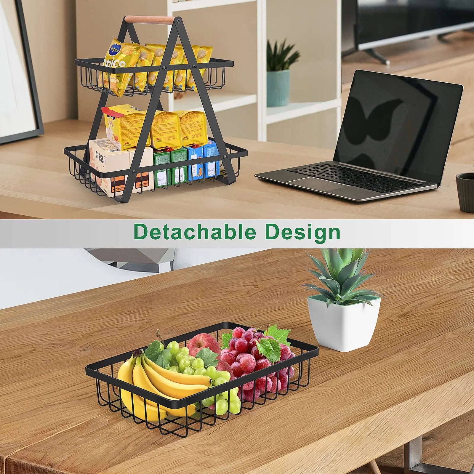 2 Tier Countertop Fruit Basket,Portable Fruit Bowle Basket for Kitchen Organizer Storage & Fruits Vegetable Bread Snacks Basket - Sun Studio