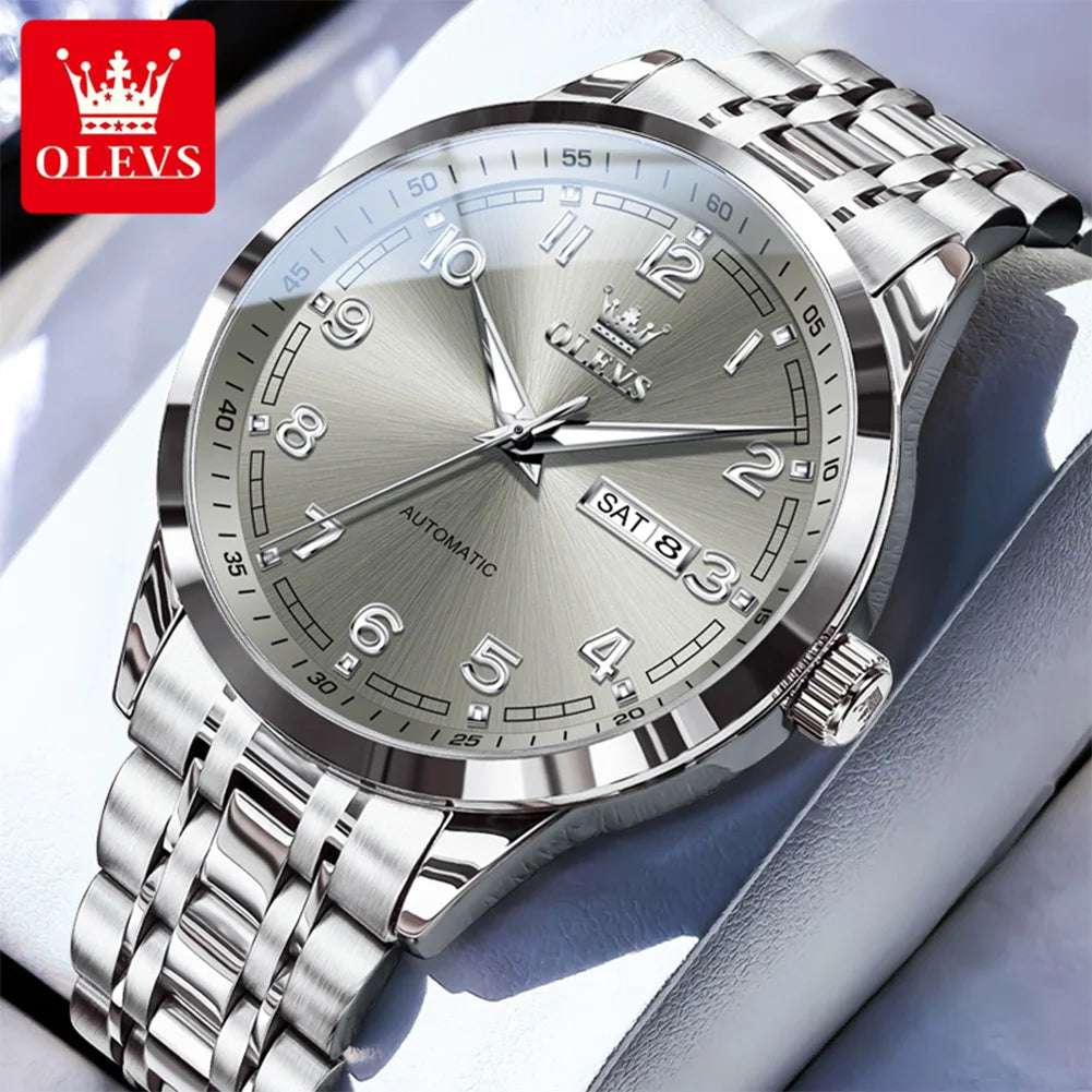 OLEVS Men Watches 7077 Luxury Fashion Top Brand Original Automatic Mechanical Watch for Man Double Scale Simple Trend Waterproof - Sun Studio