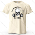 Fitness Skull Motivated Printed Men's T-Shirt 100% Cotton Oversized Gym Graphic Tees for Women Tops Tees Casual Streetwear - Sun Studio