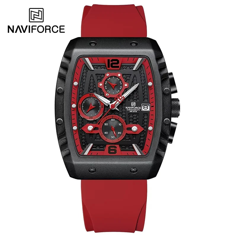 NAVIFORCE Creative Barrel-Shaped Dial Men Watches Fumed Silica Strap Waterproof Quartz Chronograph Date Display Male Wrist Watch - Sun Studio