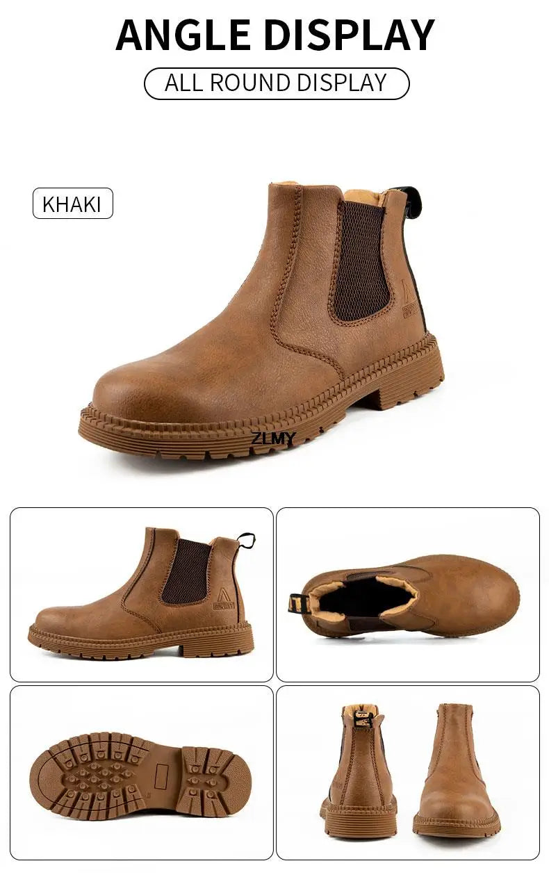 Wasserdichte Herren Schweißer Schuhe Stahlkappen Arbeitsschuhe Männer Anti-Spritzer Anti-Quetsch Sicherheitschuhe Herren Slip-On Chelsea Arbeitssicherheit Stiefel