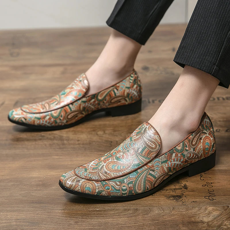 New British Style Fashion Trends Printed Leather Loafers Men Breathable Casual Shoes Men Slip-on Dating Driving Party Men Shoes - Sun Studio