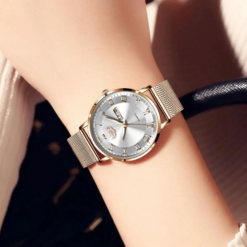 LIGE Fashion Women Watch Top Brand Luxury Ultra-Thin Mesh Watch For Women Casual Sport Quartz Date Chronograph Watches Feminino - Sun Studio