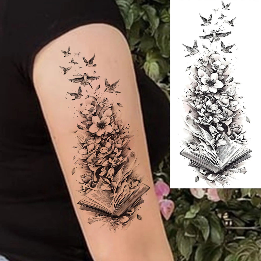 1 Sheet Beautiful Turtle With Flowers Temporary Tattoos Elephant Lion Tatoos Waterproof Realistic Animals Fake Tattoos Stickers - Sun Studio
