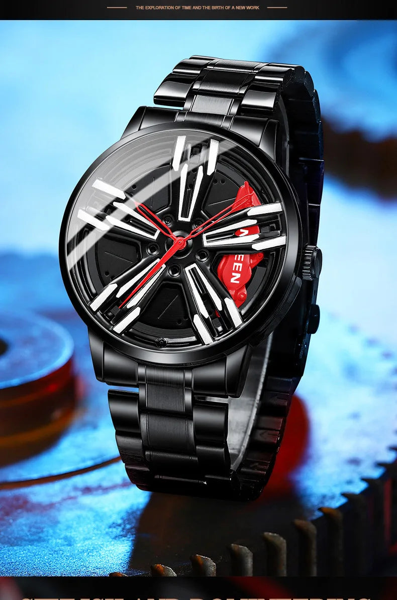 2025 New Racing Watches Men Custom Design Super Car Rim Watch Stainless Steel Black Retro Waterproof Watch Relogio Masculino - Sun Studio