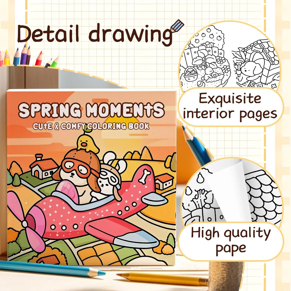 SPRING MOMENTS Coloring Book for Adults Featuring Cartoon Bold-easy Patterns for Relaxation Kids DIY Painting Drawing Books - Sun Studio
