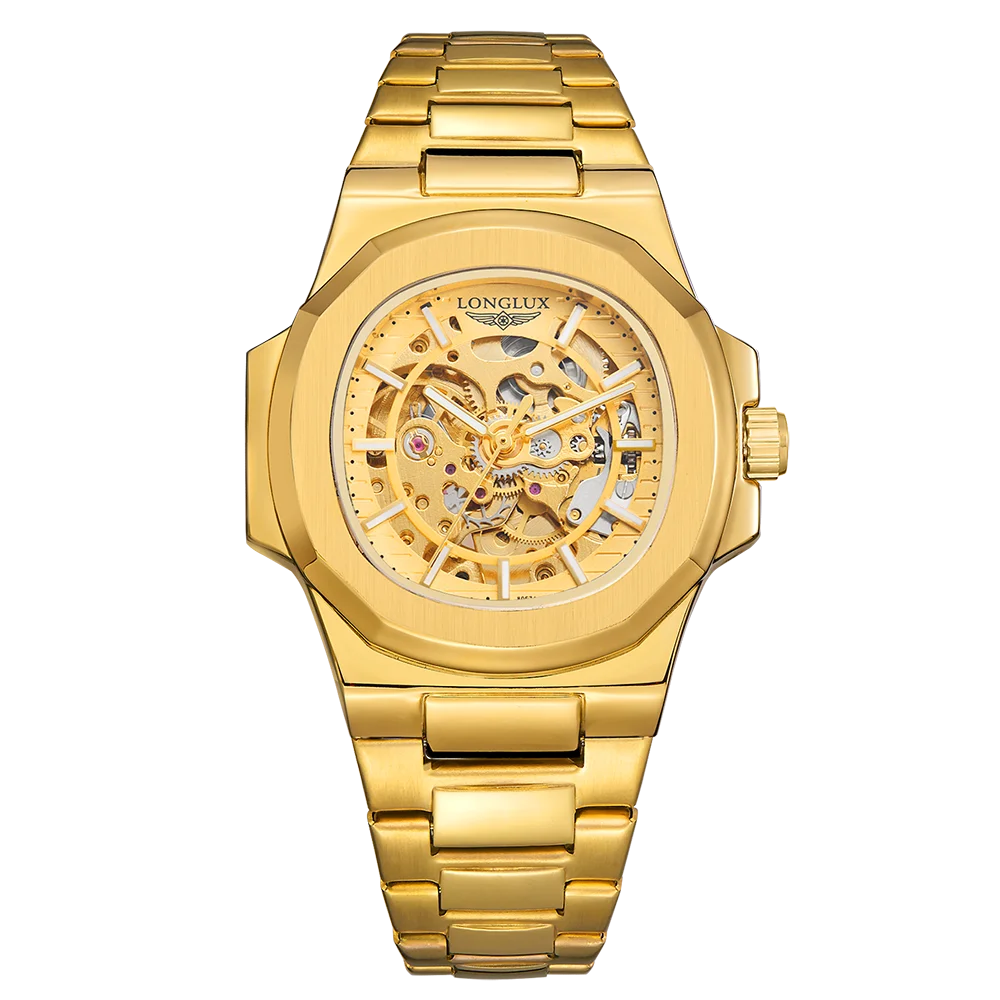 LONGLUX Men automatic mechanical watch luxury watches waterproof skeleton business cheap wholesale stainless steel gift watch - Sun Studio