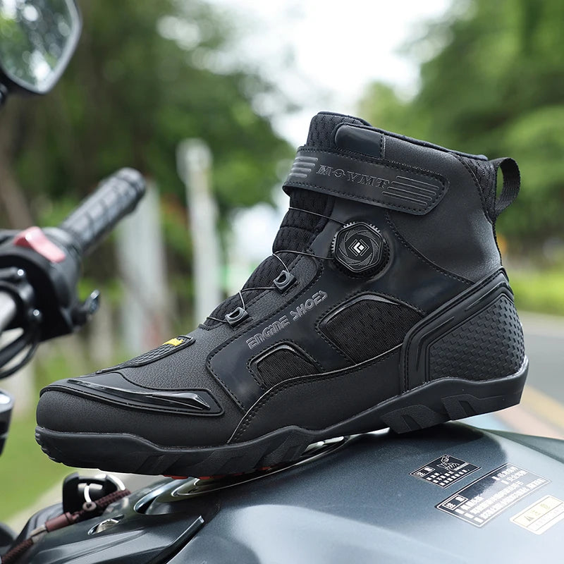 Motorcycle Riding Shoes Men's Breathable Leather Boots Casual Comfortable Slip-On Ankle Boots for Urban Cycling - Sun Studio