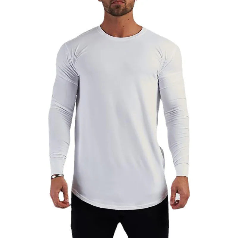 Plain Gym Fitness Bodybuilding Sport T-shirts Mens Casual Long Sleeve Cotton Shirts Cotton Breathable Workout Autumn Clothing - Sun Studio