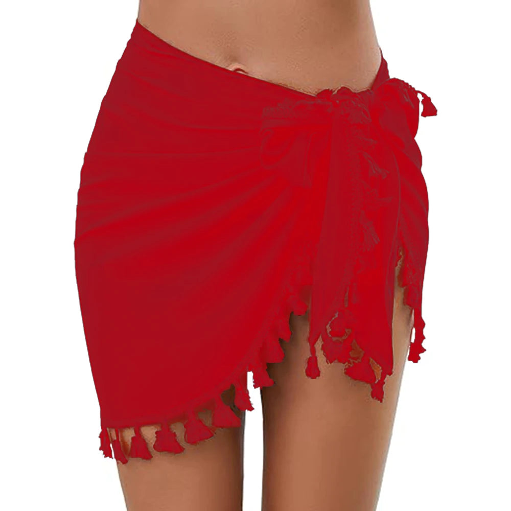 Women's Sarong Coverups Sexy Short Bathing Suit Chiffon Wrap Skirt Beach Swimsuit Cover Ups with Tassels Swimwear - Sun Studio