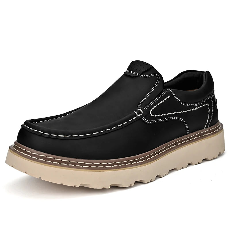 Trendy Neuer Stil Herren Echtes Leder Schuhe Dicksohlige Arbeitsschuhe Herren Oxford Schuhe Schnürschuhe Business Schuhe Outdoor Slipper