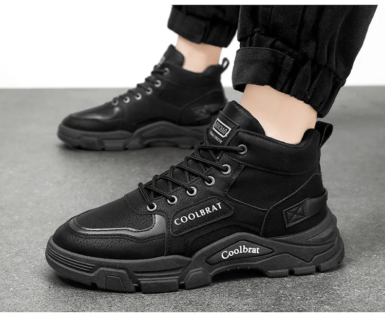 2026 new Men's High Top Boots Trendy Black Motorcycle Boots Outdoor Warm Platform Boots Men Lace-up Leather Boot Bota Masculina - Sun Studio