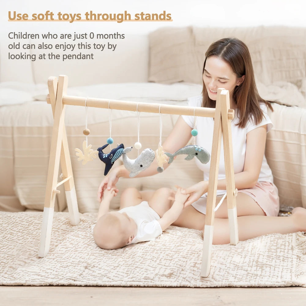 Foldable Baby Play Gym,0 Months Wooden Infant Activity Gym Hanging Toys Tool-Free Assembly Gym,Great for Newborn Development - Sun Studio