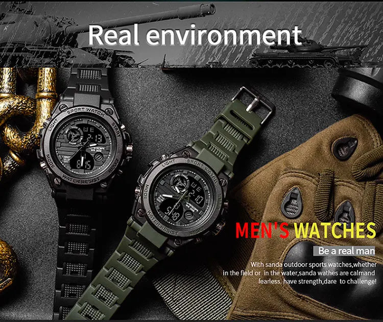 SANDA Top Luxury Watches Men Military Army Mens Watch Waterproof Sport Wristwatch Dual Display Watch Male Relogio Masculino - Sun Studio