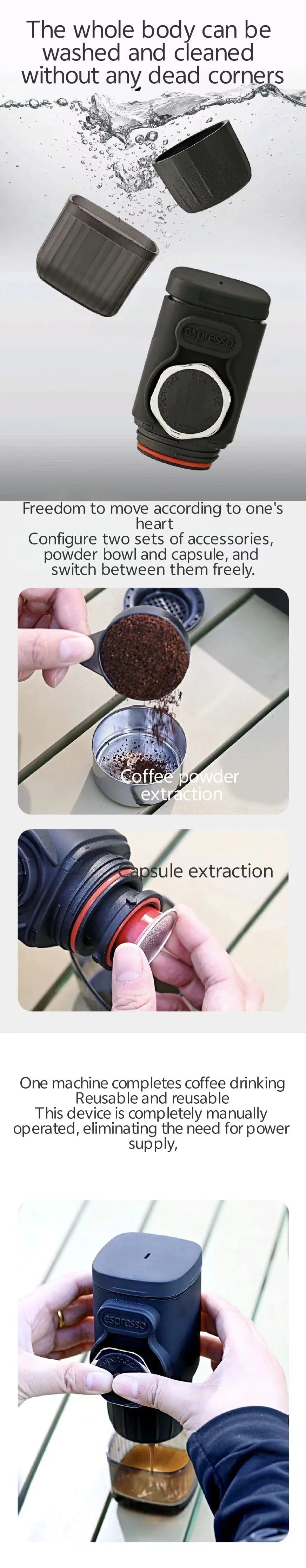 Portable hand pressed coffee machine, Italian capsule coffee powder, household travel, outdoor small espresso machine - Sun Studio