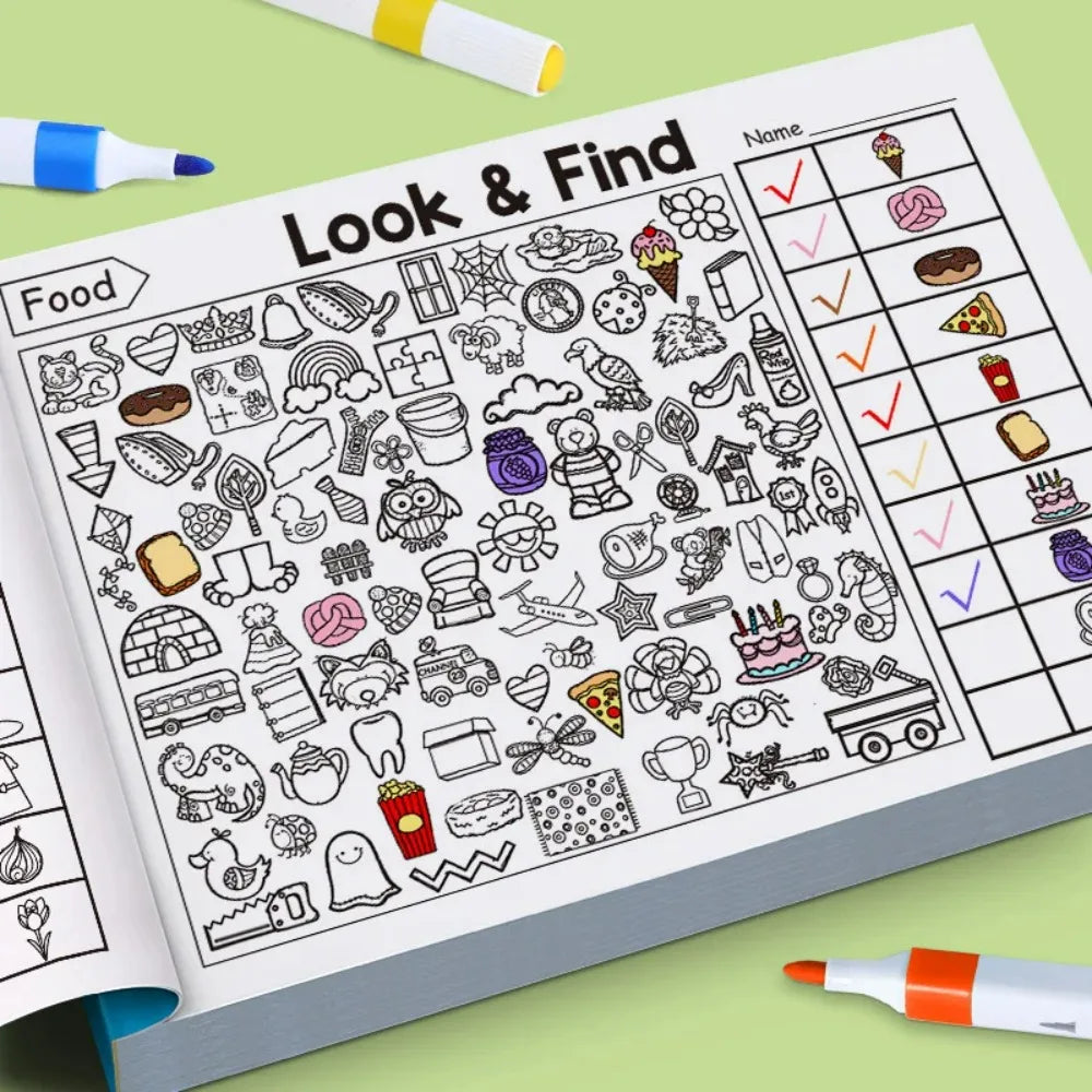 Fun Coloring Book, Children's Search for Items Game, Enhance Visual Perception, Focus and Attention, Handwriting Exercise Book - Sun Studio