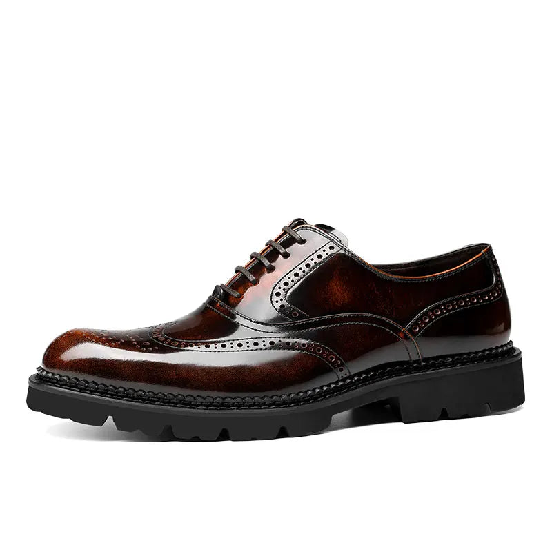 PJCMG Black /Wine Red Mens Dress Lace-Up Oxfords Pointed Toe Genuine Leather Wedding Mens Business Work Shoes - Sun Studio