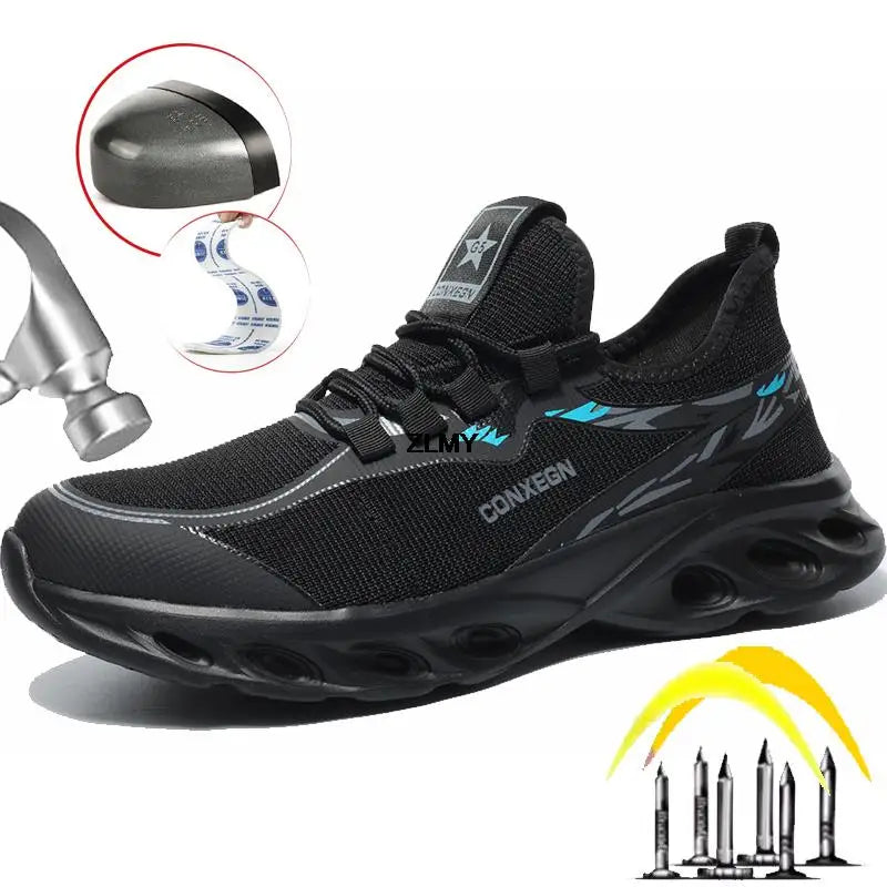 Fashion Safety Shoes for Men Steel Toe Sneakers Puncture Proof Industrial Work Shoes Man Breathable Work Safety Boots Anti-smash - Sun Studio