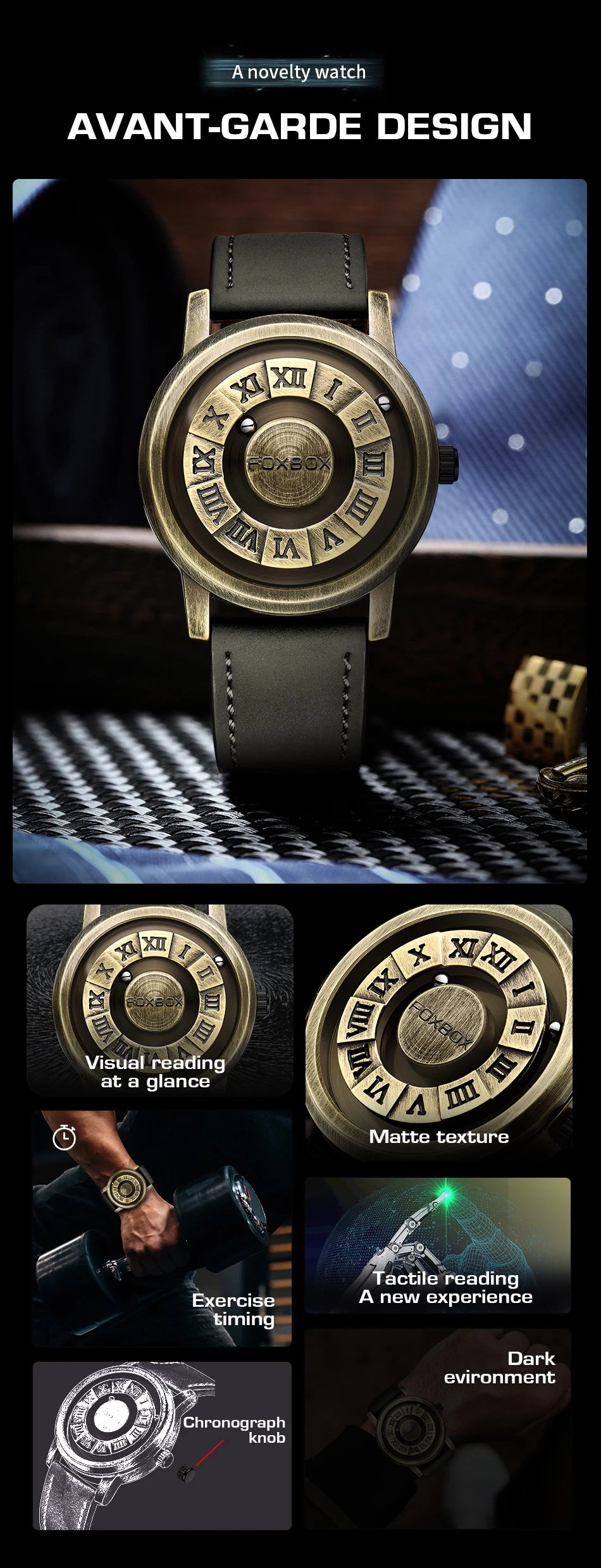 FOXBOX Men's Quartz Watch Fashion Personality Creative Scrolling Iron Ball Magnetic Pointer Waterproof for Male Watches Gift+Box - Sun Studio