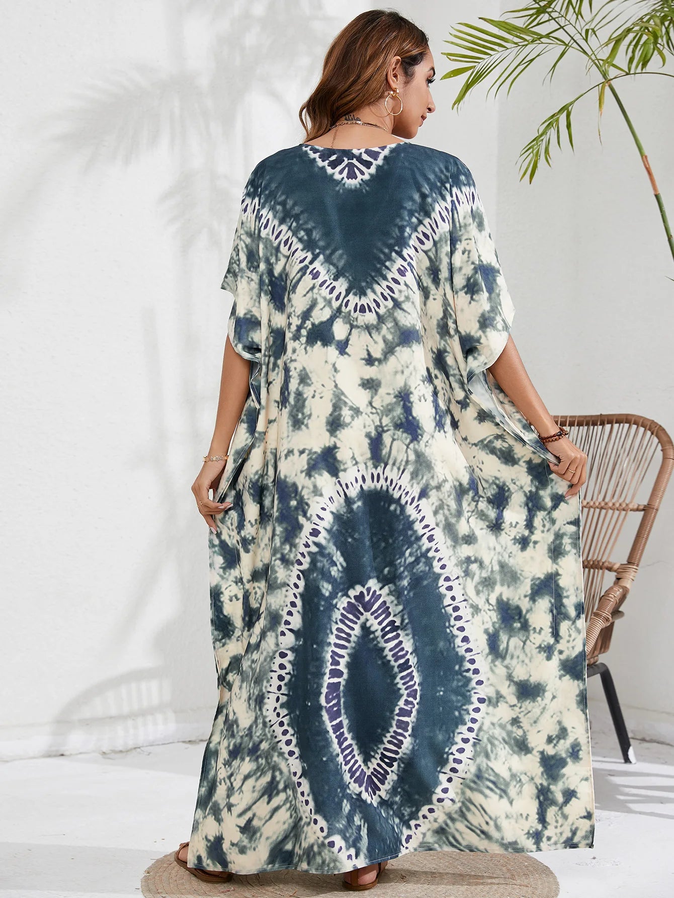 Kaftan Dresses for Women Plus Size Tie Dye Batwing Sleeve Caftans Swimsuit Coverup Maxi Dress Loungewear - Sun Studio