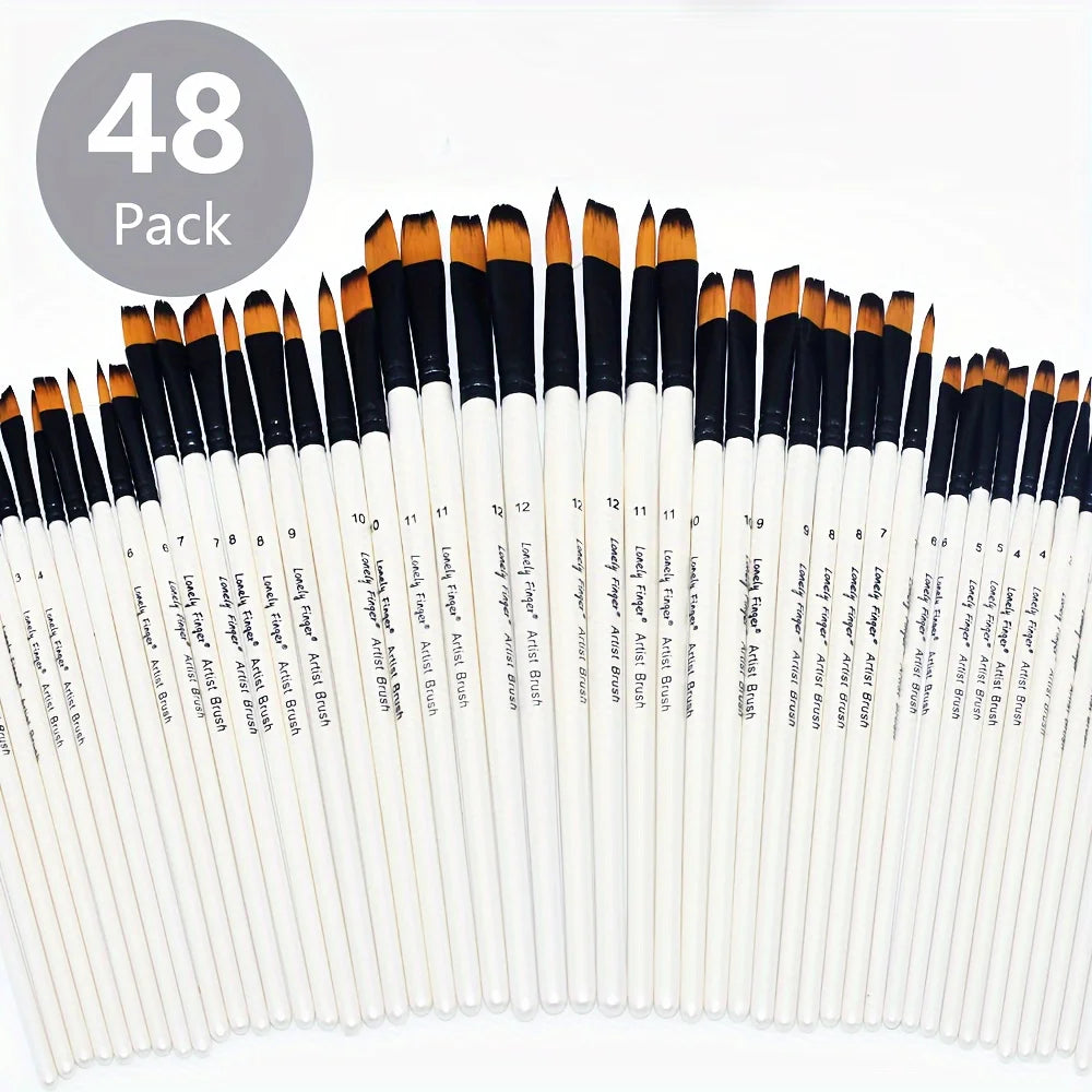 12/48pcs Professional Artist Paint Brush Set Include Round Filbert Flat Angle Fine Detail Brushes Premium Nylon Brush for Paint - Sun Studio