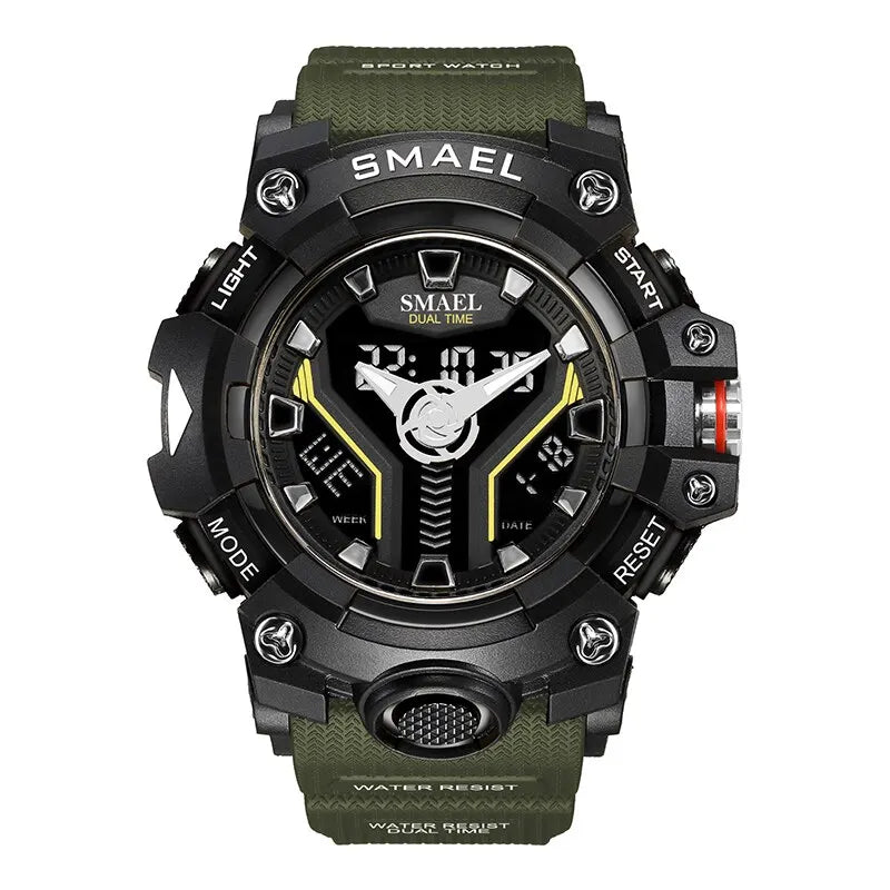 New SMAEL Sport Watch for Man Dual Time Watch for Men Shock Resistant Led Light Watch Military 8075 Quality Mens Sports Watches - Sun Studio