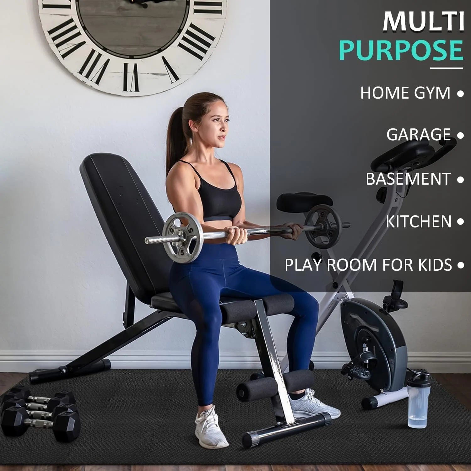 Foam Gym Mat 12 Pieces - Interlocking Puzzle Mat for Home Gym Heavy Duty Gym Floor Mat, Black - Sun Studio