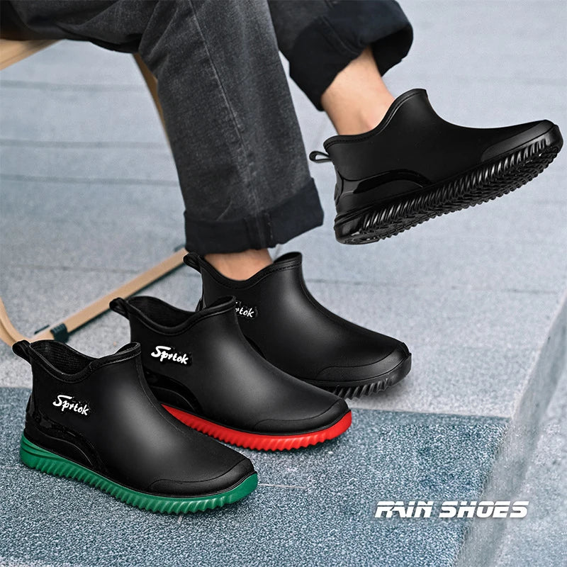 Couples Short Rain Shoes Fashion Light Waterproof Shoes Non-Slip Sports Korean Rain Boots - Sun Studio