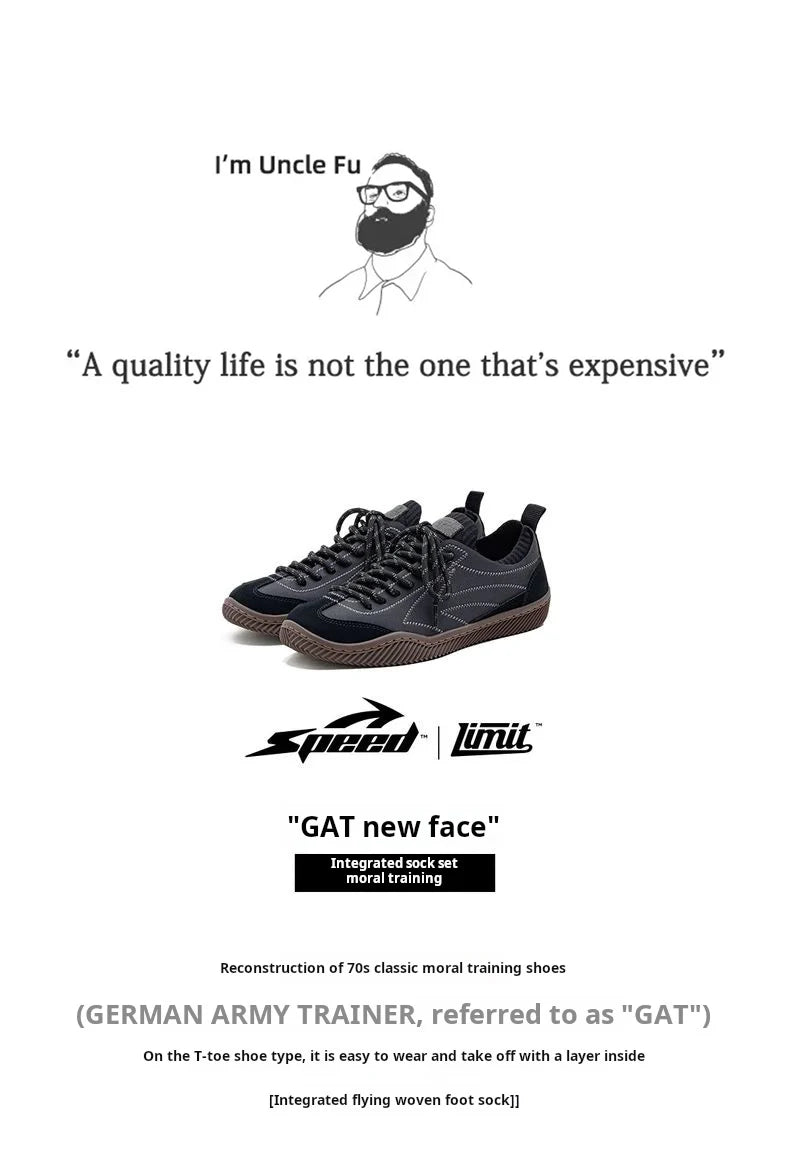 Maden Retro Black Patchwork German Trainers Shoes One-piece Knit Sock Sneakers Lace-Up Casual Men's Summer Sporty Board Shoes - Sun Studio