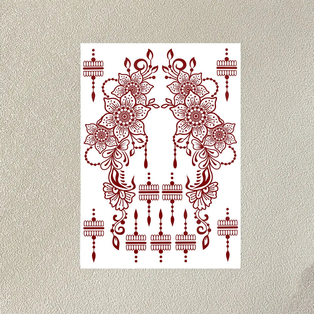 Wasserdichtes Blumen Hand Tattoo für Frauen Maroon Henna Tattoo Aufkleber für Hand Finger Körperkunst Einweg Fake Tattoo Festival