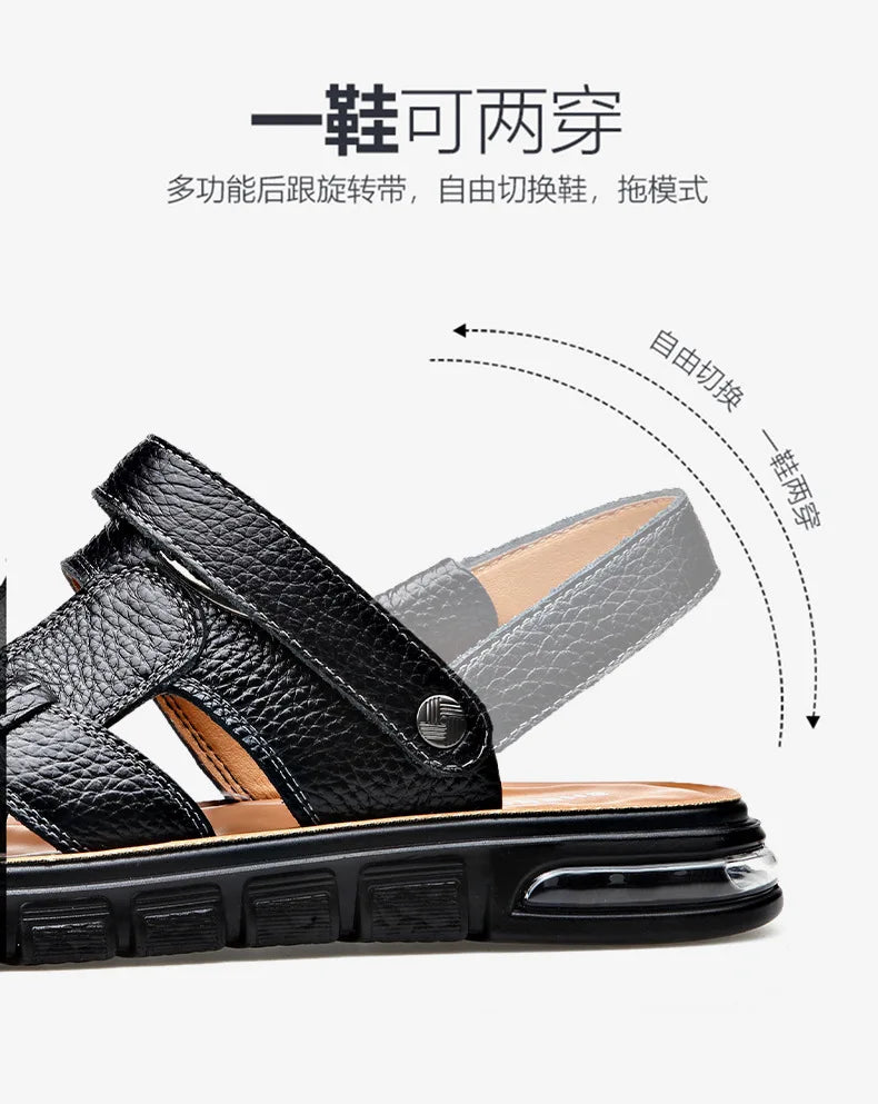 Big Size 49 50 Men's Sandals Summer Leather Shoes Man Slippers Non-slip Bottom Casual Business Beach Shoes for Men 2025 Summer - Sun Studio