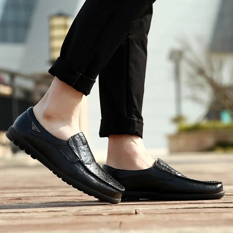 Leather Men Casual Shoes Breathable Soft Mens Loafers Italian Brand Moccasins Slip on Black Driving Shoes Plus Size 37-47 - Sun Studio