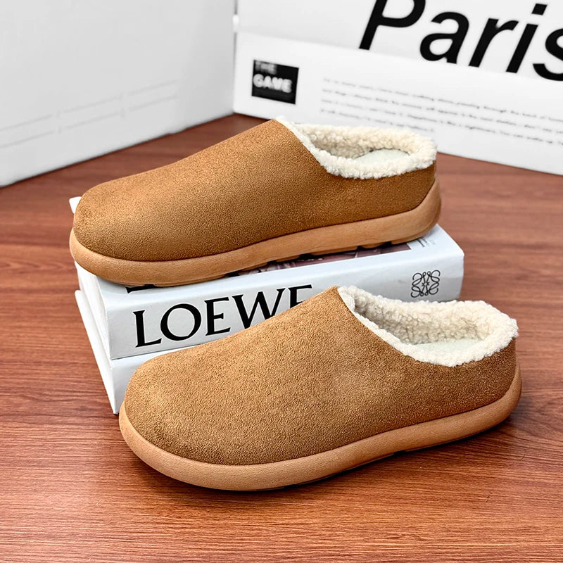Winter New Arrival Men's Plush Lined Warm Cotton Slippers, Non-Slip Indoor Outdoor Cozy Fleece Shoes for Men - Sun Studio