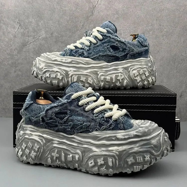 Men Sneakers Casual Shoes Blue Canvas Lace-Up Mens Shoes Fashion Vulcanize Shoes High-quality Walking Sneakers Zapatillas Hombre - Sun Studio