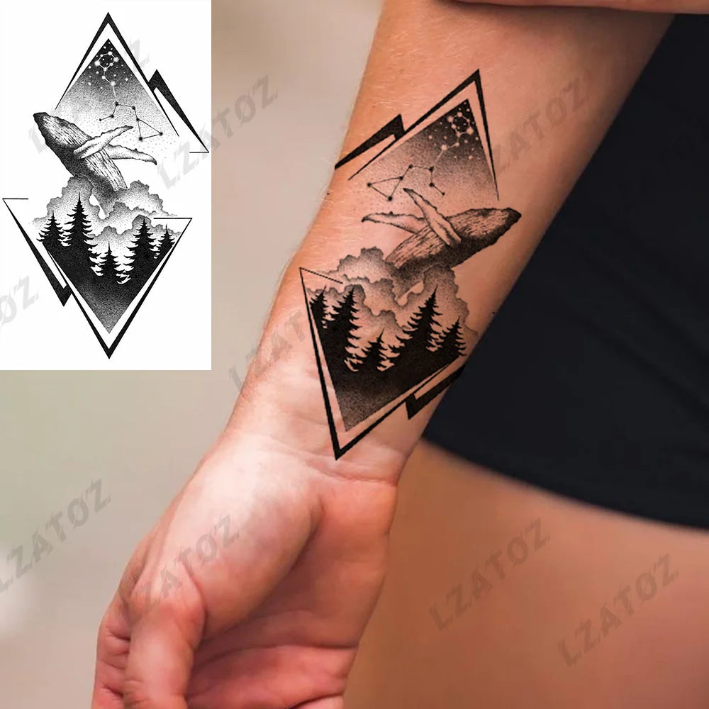 Unique Triangle Ocean Wave Temporary Tattoos For Men Women Realistic Tiger Lion Fake Tattoo Stickers Saying Transfer Art Tatoos - Sun Studio