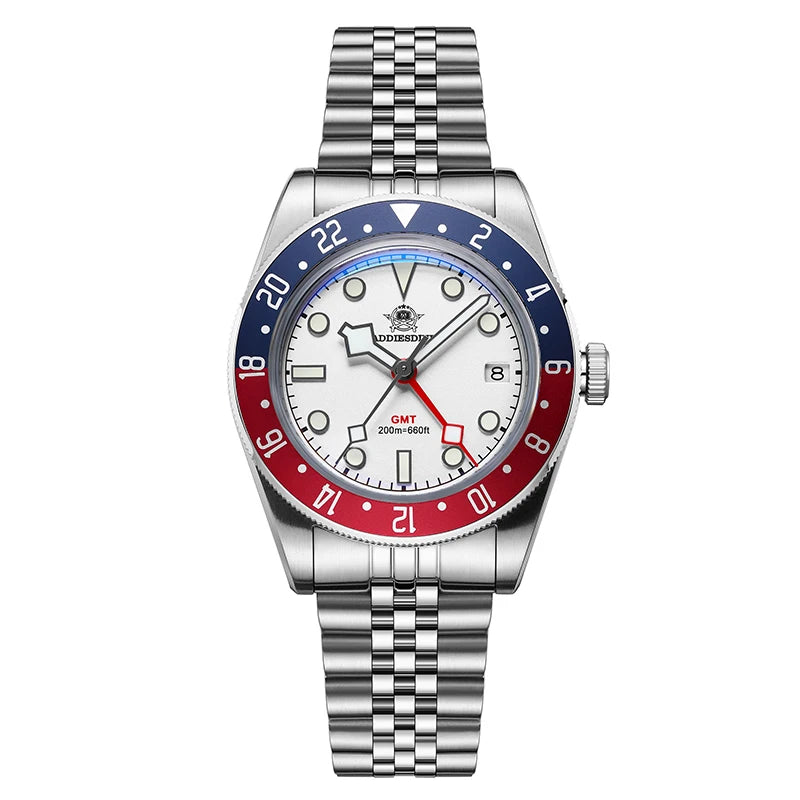 ADDIESDIVE Luxury GMT515-24H Men's Watch Diver 200m Bubble Mirror Glass BGW9 Super Luminous Stainless Steel Men's Analog Watches - Sun Studio