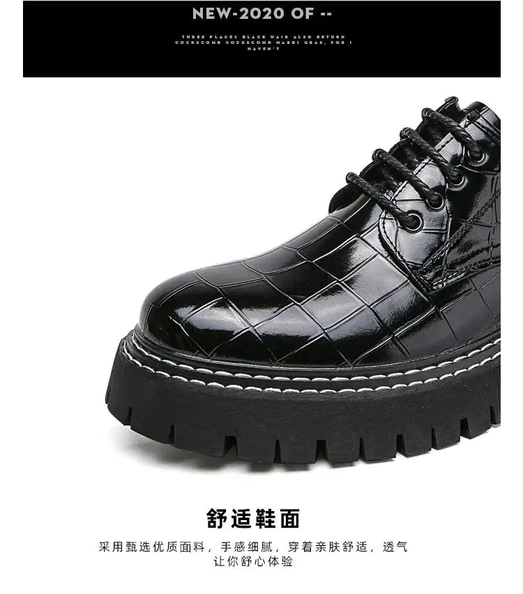 New Black Men Shoes Lace-up  Round Toe Stone Pattern Brown Gray Men Dress Shoes Size 38-46 - Sun Studio