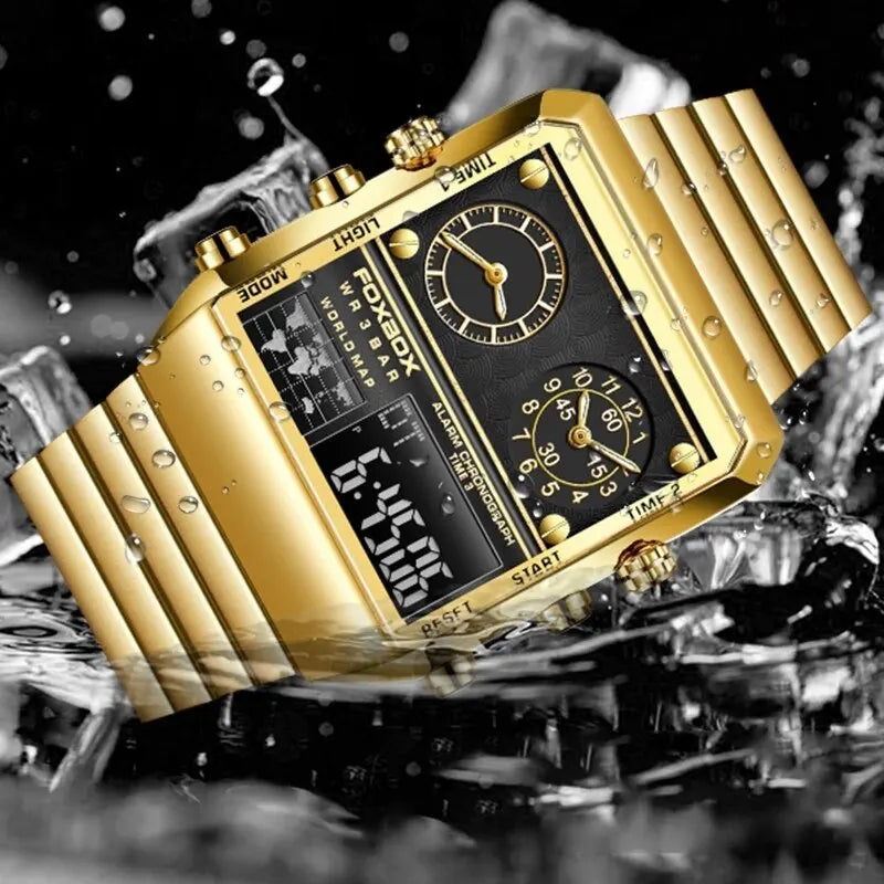 FOXBOX New Creative Square Watch Men Top Brand Luxury Digital Watch Fashion Dual Display Watches For Men Relogio Masculino+BOX - Sun Studio