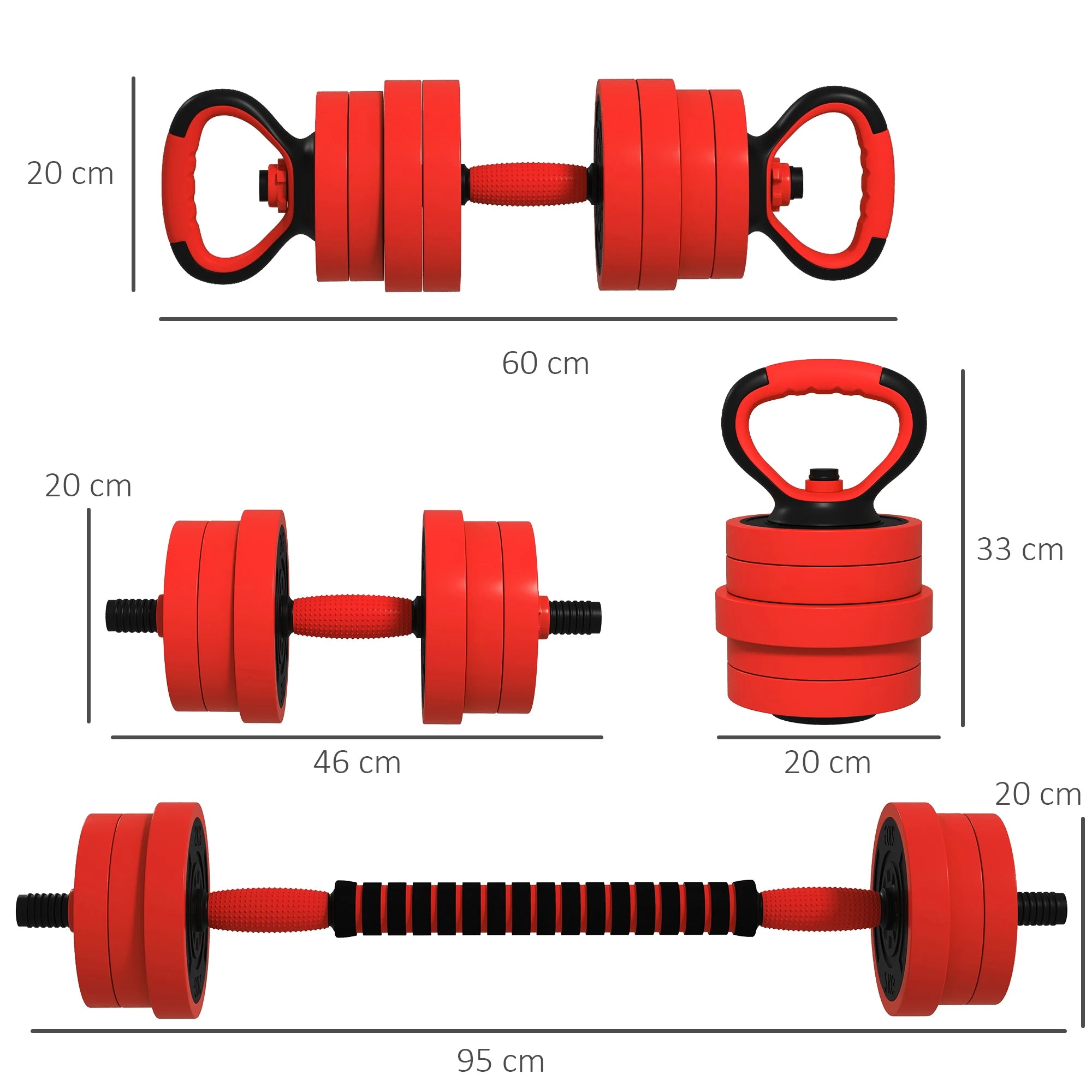 Sportnow Dumbbell Kit 20kg 4 in 1 with Kettlebell Weight Bar Green - Sun Studio