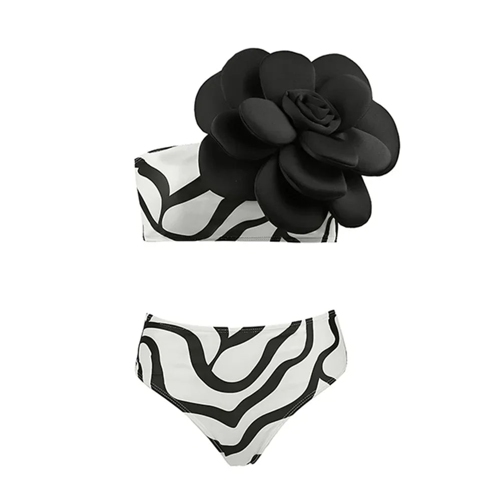 2026 New Sexy White 3D Flower Solid Two Piece Push Up Bikini Set Luxury Swimwear Women Swimsuit Beachwear Summer Bathing Suit - Sun Studio